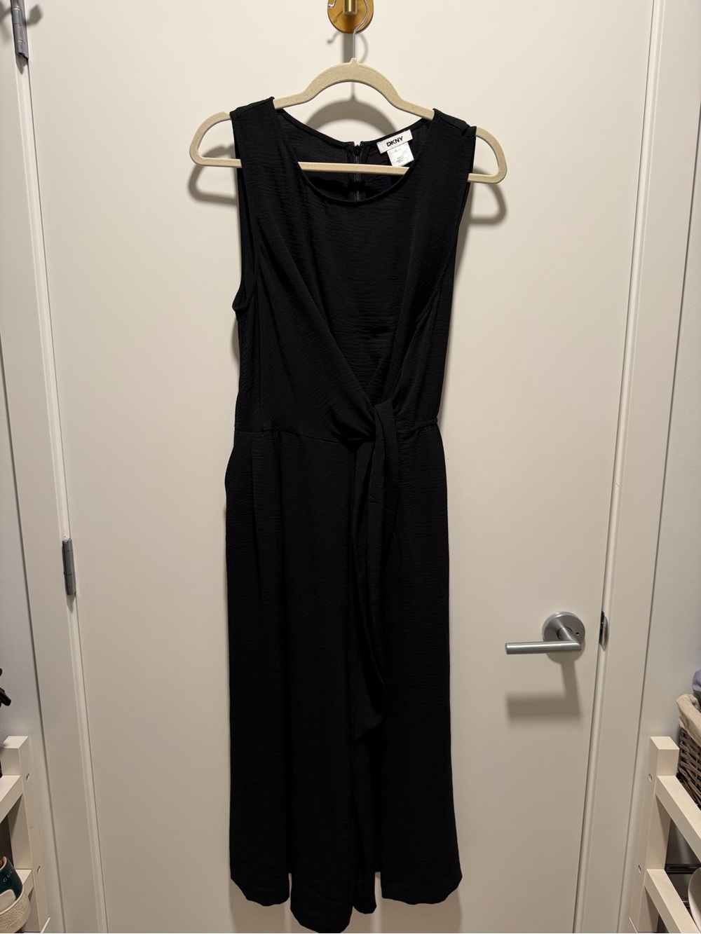 DKNY Black Sleeveless Wrap-Style Midi Dress